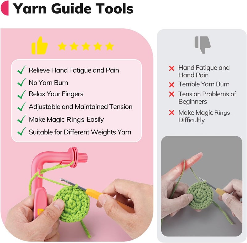 Crochetobe أداة الكروشيه للمبتدئين، أداة حلقات سحرية 3 في 1 لتعلم كيفية الكروشيه وصنع حلقات سحرية، منظم توتر الخيط ودليل، مساعد رائع للكروشيه والحياكة (وردي) - Image 3